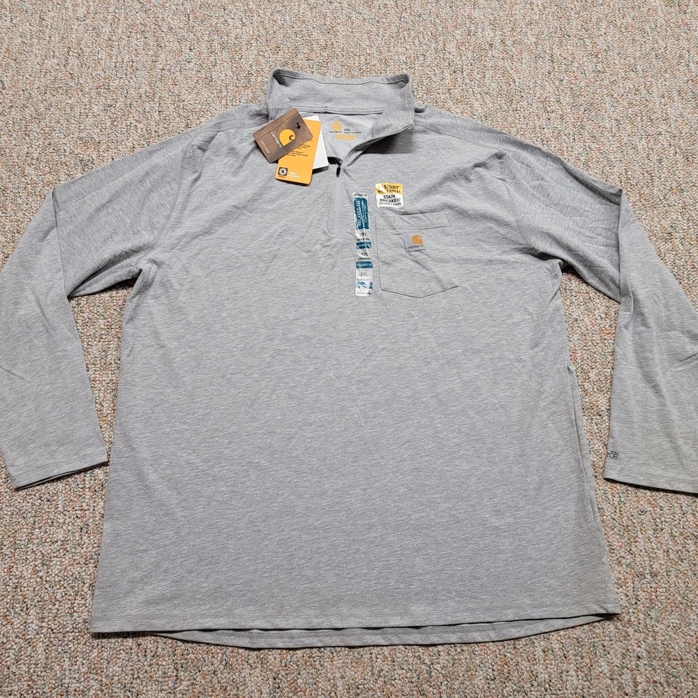 Carhartt Force Shirt Men 2XL Grey Quarter Zip Delmont Pullover Relaxed Midweight